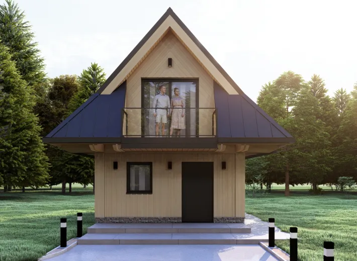 Wizualizacja projektu CHALET 40 - nowoczesna chata podhalańska, widok z pozycji od przodu