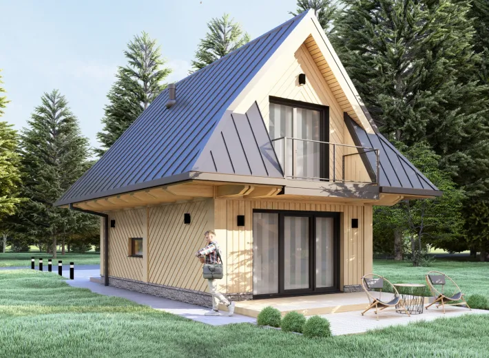 Wizualizacja projektu CHALET 40 - nowoczesna chata podhalańska, widok z pozycji od lewej inny wariant