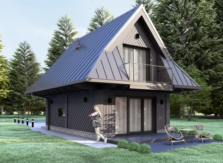 Dom szkieletowy CHALET 40 w stylu podhalańskim - wariant elewacji 2