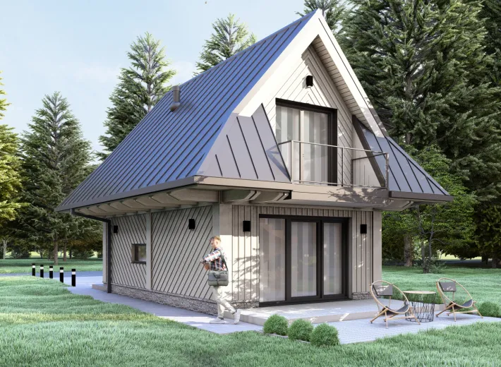 Dom szkieletowy CHALET 40 w stylu podhalańskim - wariant elewacji 3