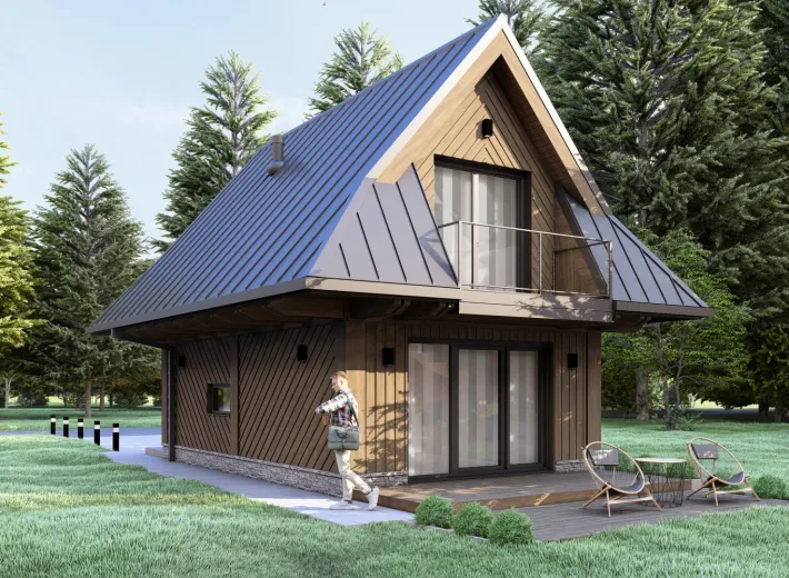Dom szkieletowy CHALET 40 w stylu podhalańskim - wariant elewacji 4