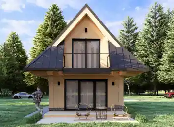 Wizualizacja projektu CHALET 40 - nowoczesna chata podhalańska, widok z pozycji od przodu inny wariant