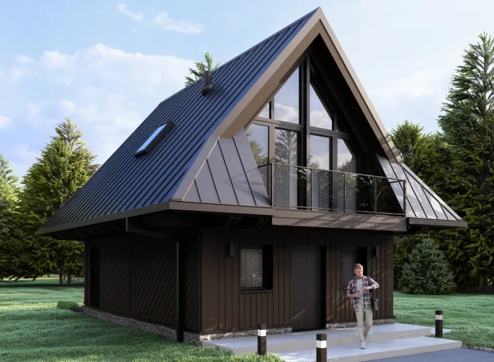 Wizualizacja projektu CHALET 50 - rodzinna chata podhalańska, widok z pozycji od lewej