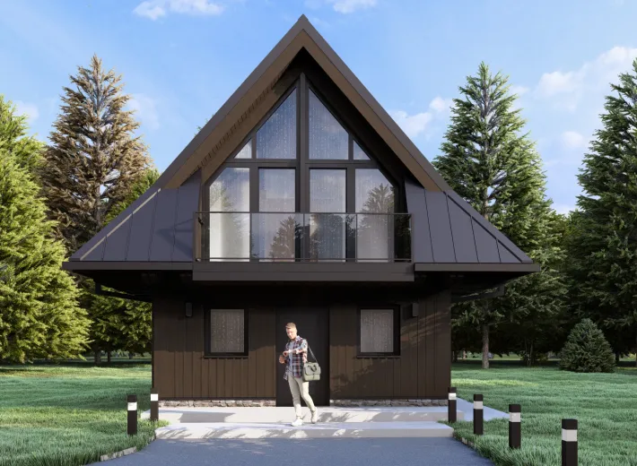 Wizualizacja projektu CHALET 50 - rodzinna chata podhalańska, widok z pozycji od przodu