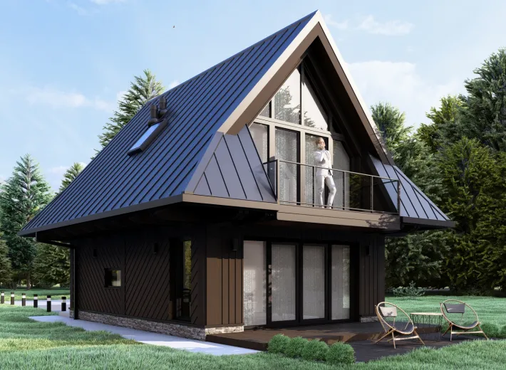 Wizualizacja projektu CHALET 50 - rodzinna chata podhalańska, widok z pozycji od lewej inny wariant