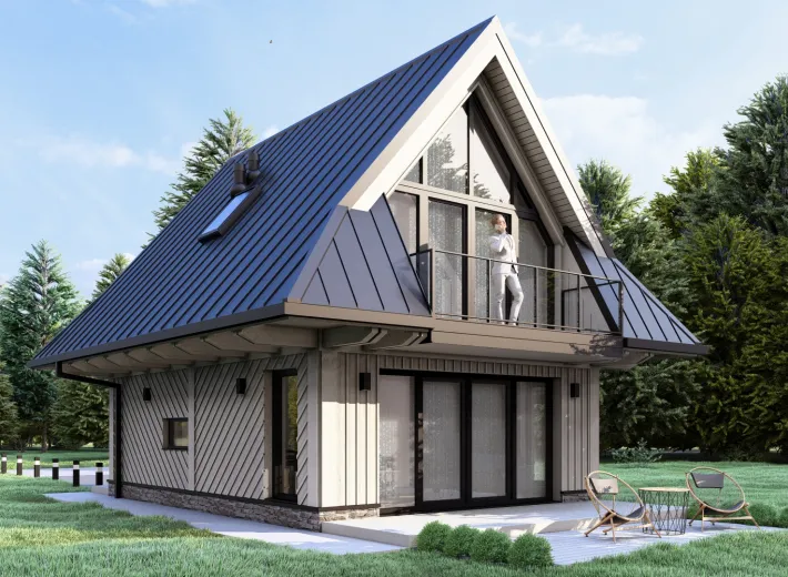 Dom szkieletowy CHALET 50 w stylu podhalańskim - wariant elewacji 2