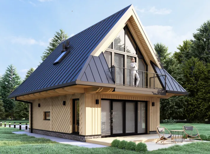 Dom szkieletowy CHALET 50 w stylu podhalańskim - wariant elewacji 3