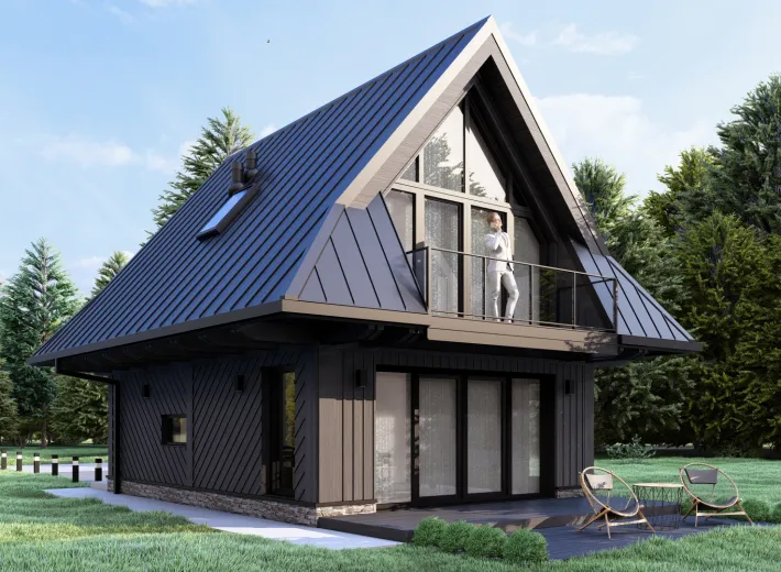 Dom szkieletowy CHALET 50 w stylu podhalańskim - wariant elewacji 4