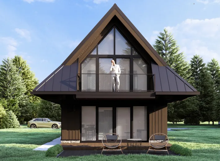 Wizualizacja projektu CHALET 50 - rodzinna chata podhalańska, widok z pozycji od lewej inny wariant