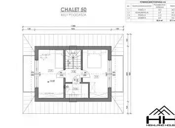 Rzut poddasza dla projektu CHALET 50 z aranżacją sypialni