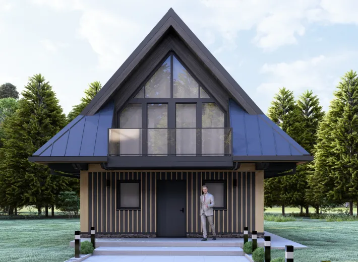 Wizualizacja projektu CHALET 60 - przestronna chata podhalańska, widok z pozycji od przodu