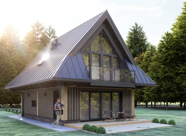 Wizualizacja projektu CHALET 60 - przestronna chata podhalańska, widok z pozycji od lewej inna wersja