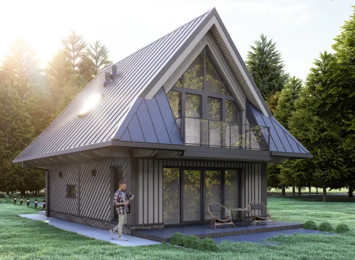 Dom szkieletowy CHALET 60 w stylu podhalańskim - wariant elewacji 2