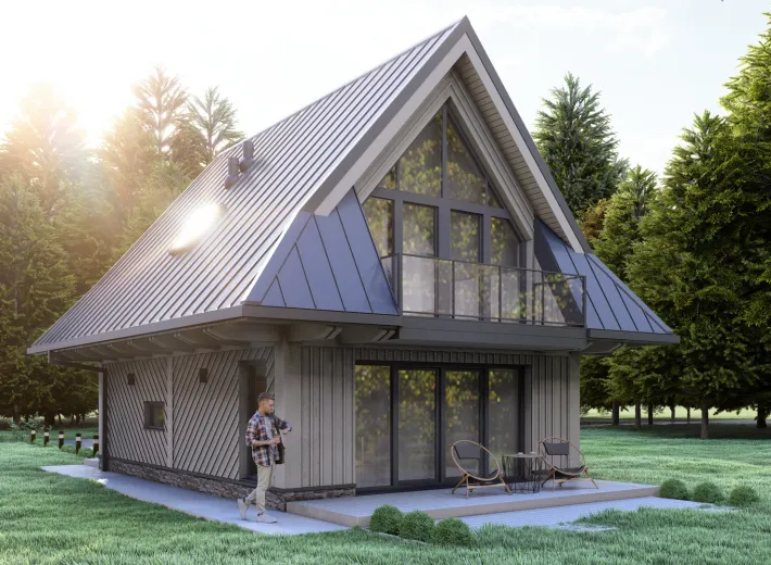 Dom szkieletowy CHALET 60 w stylu podhalańskim - wariant elewacji 3