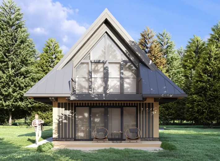 Dom szkieletowy CHALET 60 w stylu podhalańskim - wariant elewacji 4