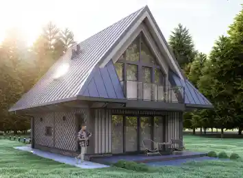 Dom szkieletowy CHALET 60 w stylu podhalańskim - wariant elewacji 2