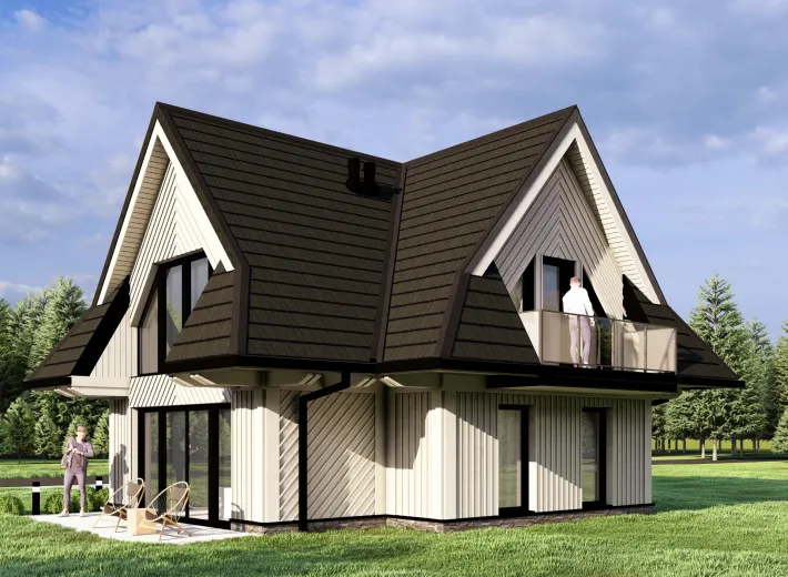 Dom szkieletowy CHALET 70 w stylu podhalańskim - wariant elewacji 4