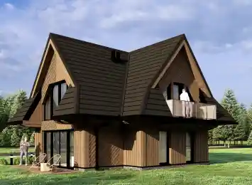 Wizualizacja projektu CHALET 70 - reprezentacyjna chata podhalańska, widok z pozycji od lewej inny wariant