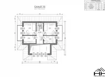 Rzut poddasza dla projektu CHALET 70 z aranżacją sypialni i antresoli