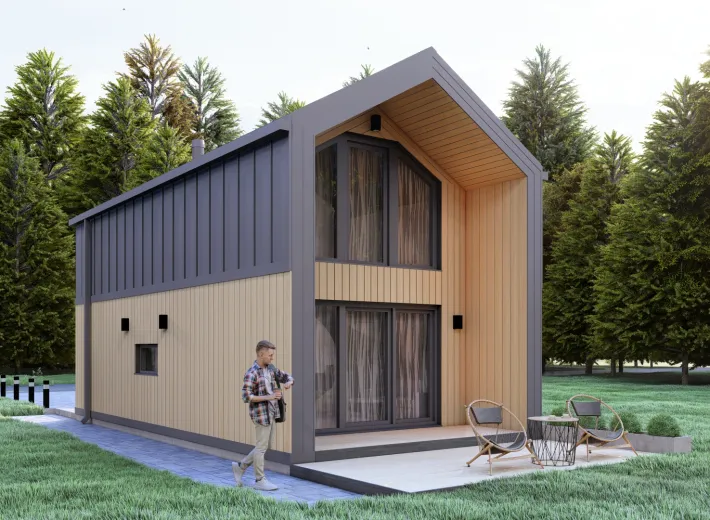 Dom szkieletowy BARN 35/40 w stylu nowoczesnej stodoły - wariant elewacji 2