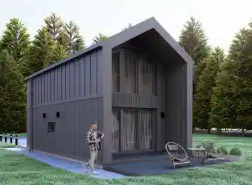 Dom szkieletowy BARN 35/40 w stylu nowoczesnej stodoły - wariant elewacji 1