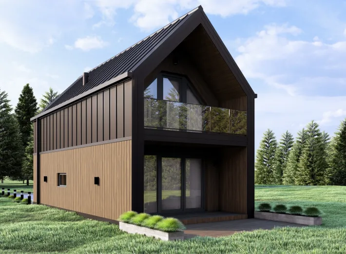 Dom szkieletowy BARN 40/50 w stylu nowoczesnej stodoły - wariant elewacji 2