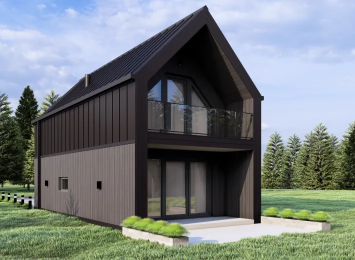 Dom szkieletowy BARN 40/50 w stylu nowoczesnej stodoły - wariant elewacji 3