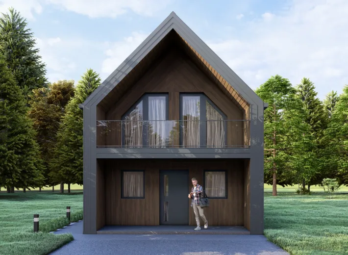 Wizualizacja projektu BARN 50/62 - rodzinna nowoczesna stodoła, widok z pozycji od przodu