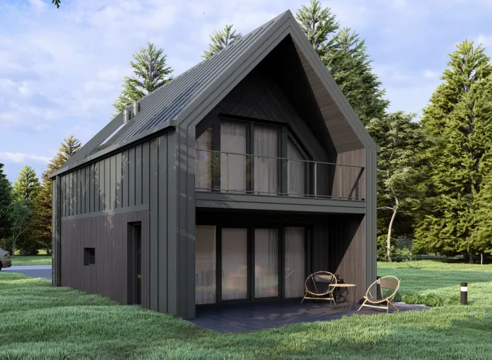 Dom szkieletowy BARN 50/62 w stylu nowoczesnej stodoły - wariant elewacji 2