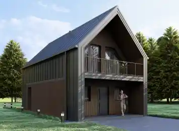 Wizualizacja projektu BARN 50/62 - rodzinna nowoczesna stodoła, widok z pozycji od lewej