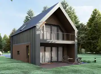 Wizualizacja projektu BARN 50/62 - rodzinna nowoczesna stodoła, widok z pozycji od lewej inny wariant
