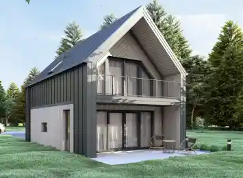 Dom szkieletowy BARN 50/62 w stylu nowoczesnej stodoły - wariant elewacji 3