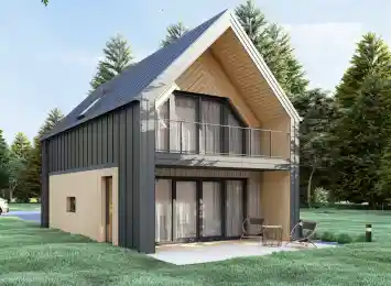 Dom szkieletowy BARN 50/62 w stylu nowoczesnej stodoły - wariant elewacji 4