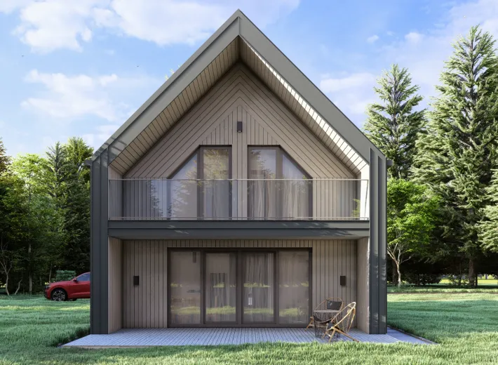 Wizualizacja projektu BARN 60/74 - przestronna nowoczesna stodoła dla rodziny, widok z pozycji od przodu inny wariant