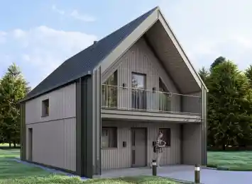 Wizualizacja projektu BARN 60/74 - przestronna nowoczesna stodoła dla rodziny, widok z pozycji od lewej
