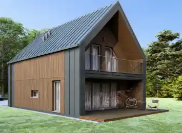 Dom szkieletowy BARN 60/74 w stylu nowoczesnej stodoły - wariant elewacji 4
