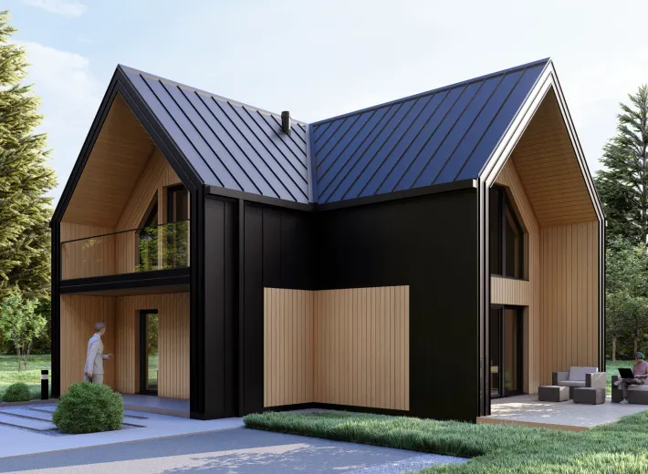 Dom szkieletowy BARN 70/88 w stylu nowoczesnej stodoły - wariant elewacji 2