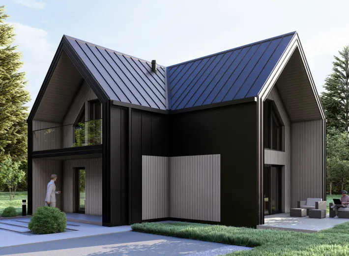 Dom szkieletowy BARN 70/88 w stylu nowoczesnej stodoły - wariant elewacji 3