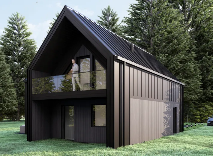 Dom szkieletowy BARN 70/88 w stylu nowoczesnej stodoły - wariant elewacji 4