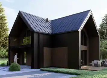 Wizualizacja projektu BARN 70/88 - reprezentacyjna nowoczesna stodoła, widok z pozycji od lewej inna wersja