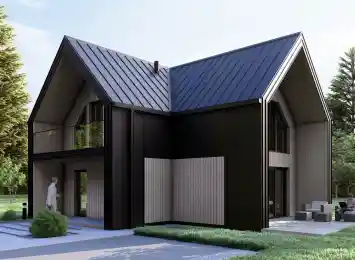 Dom szkieletowy BARN 70/88 w stylu nowoczesnej stodoły - wariant elewacji 3