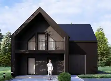 Wizualizacja projektu BARN 70/88 - reprezentacyjna nowoczesna stodoła, widok z pozycji od przodu